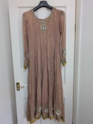 Indischer Anarkali Anzug 3-teilig Rouge Rosa Rosegold Kristall Perlen Hochzeit Party