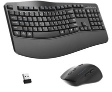 Wireless Keyboard and Mouse Combo, 2.4G Full Size Wave Keys Ergonomic Keyboard