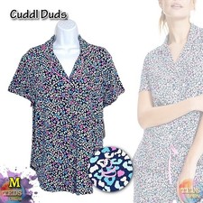 NWT Cuddl Duds Women's M Printed Notched-Collar Pajamas Top ONLY, Leopard