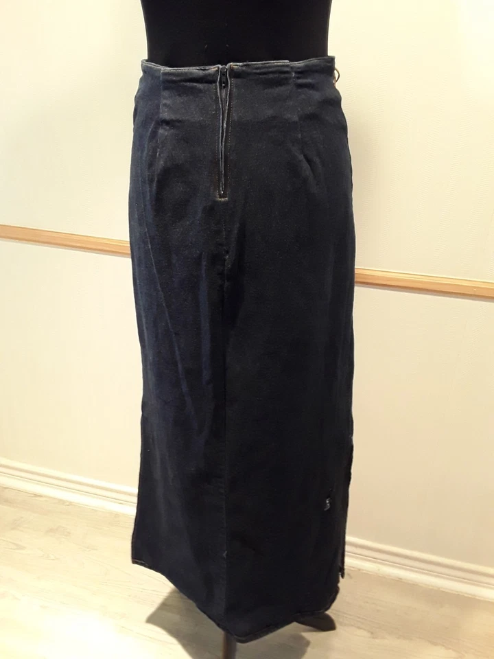 Maxi Falda Elástica Jean Azul Oscuro Denim Cello EE. UU. Corbata Cintura Aberturas Laterales Talla L-M Foto 2 de 4