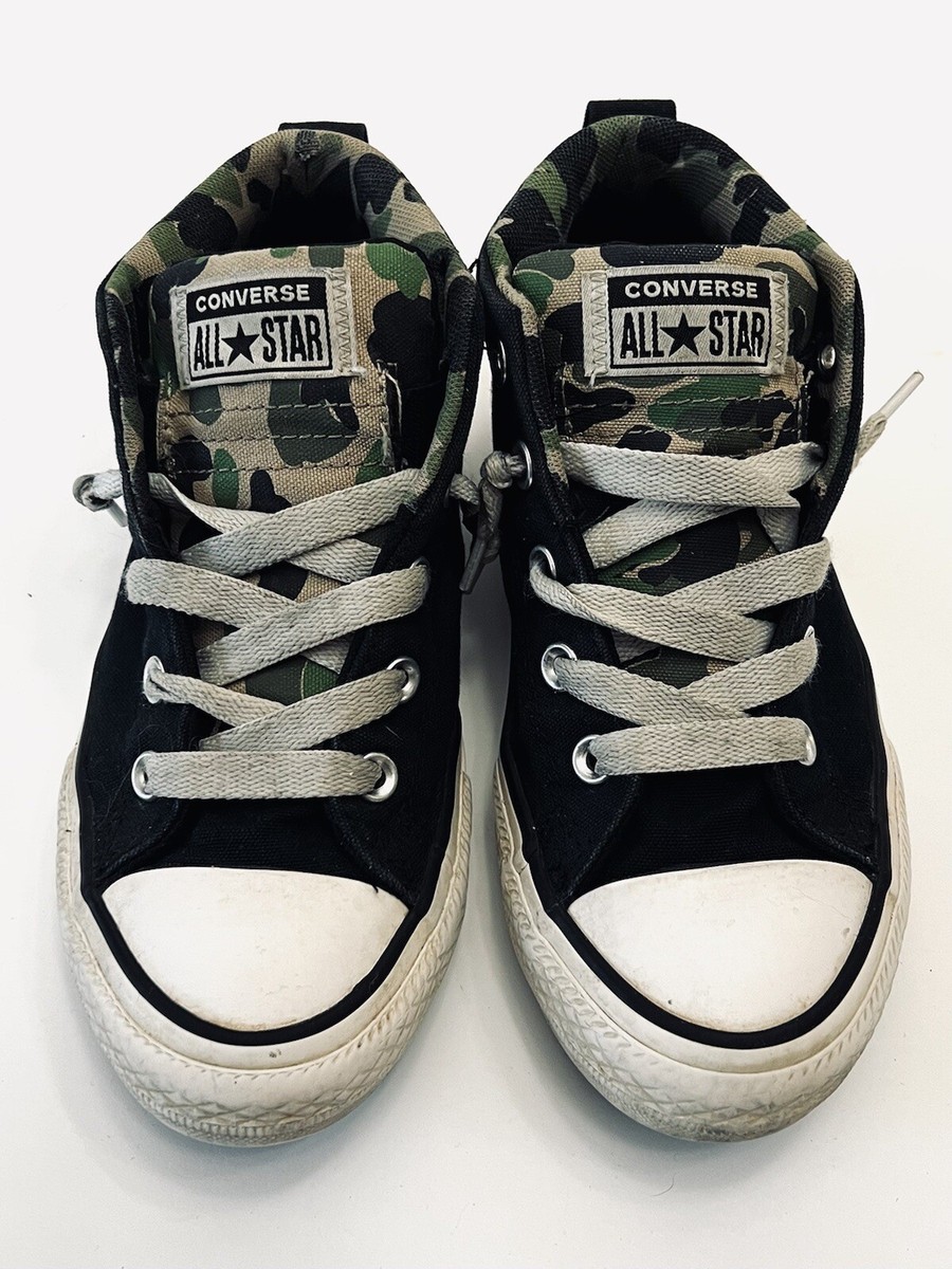 Youth Converse All Star BLACK/Green Camo Ankle Lace up