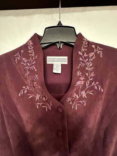 Jessica Howard Womens Dark Purple Floral Embroidered Blazer Jacket Size 10 - Picture 6 of 13