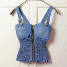 Womens Zip Up Strappy Cami Tank Tops Crop Bustier Gathered Shirt Lolita Punk