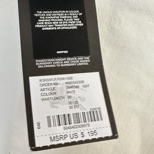 NEU BURBERRY BRIT SKINNY LOW-RISE weiß Denim Jeans Damen Größe 30 US EU Neu mit Etikett - Bild 5 von 21