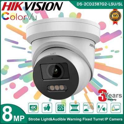Hikvision 8MP 4K ColorVu IP Camera DS-2CD2387G2-LSU/SL Strobe Light MIC Speaker 