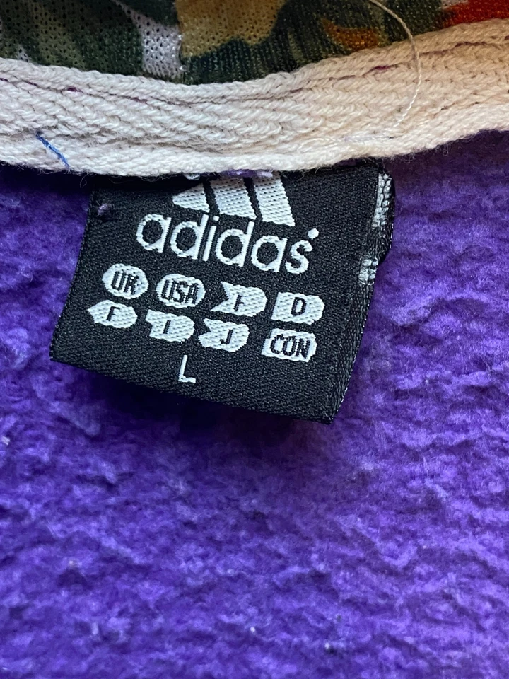 Adidas Chaqueta Mujer Grande Púrpura Trifolio Tres Rayas Flor Sudadera con Capucha Cremallera Completa Foto 3 de 4