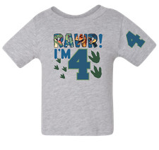 Dino 4 FOUR Little Toddler Boys Dinosaur RAWR Fourth Birthday T Shirt