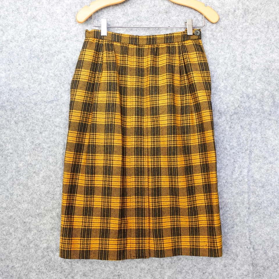 Falda Vintage Valentino a Cuadros XS Ventana Pata de Gallo Lana Amarilla GARAVANI Y2K