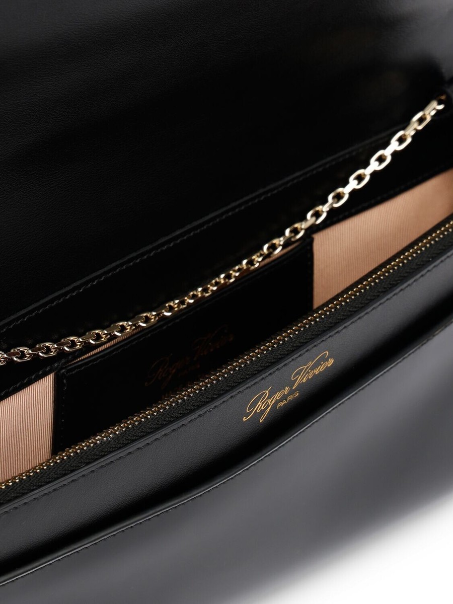 Roger Vivier Belle Vivier Black Leather Clutch New | eBay