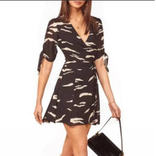 Reformation Sammy Wrap Mini Dress Black White NWOT Size 2x