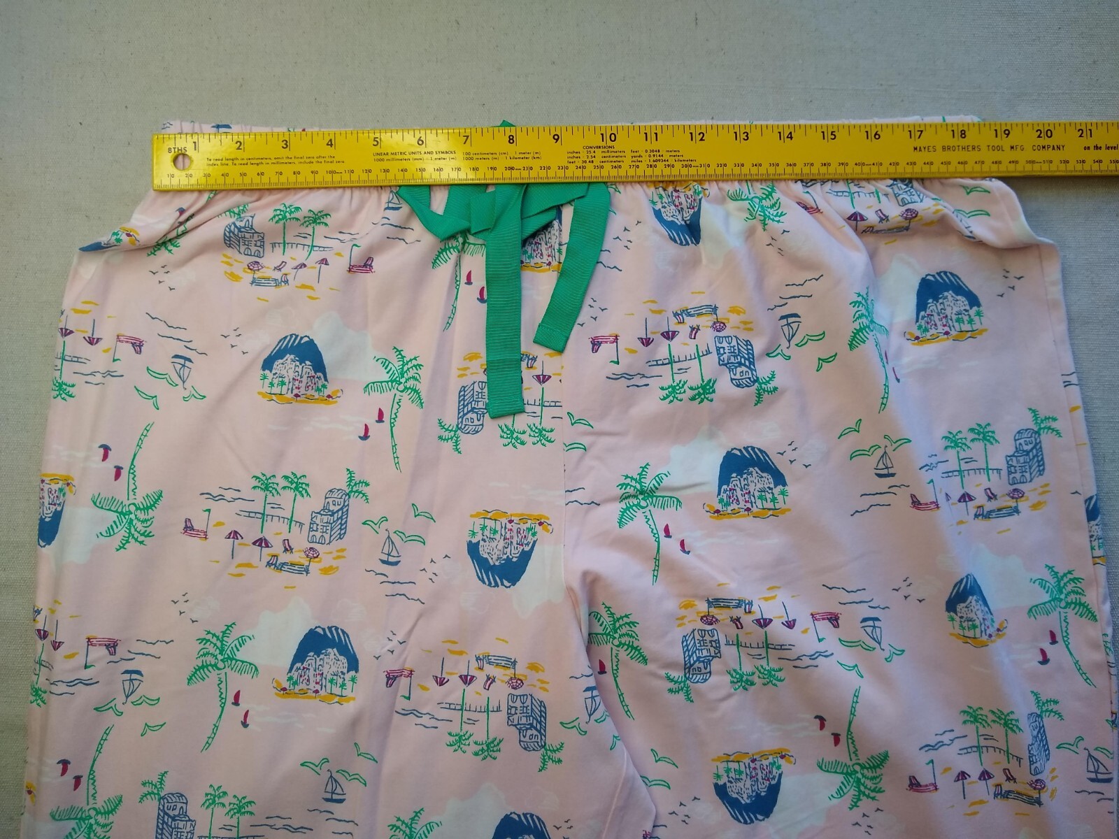 Lands' End Beach Pattern Drawstring Pajama Pants Women 1X Pink