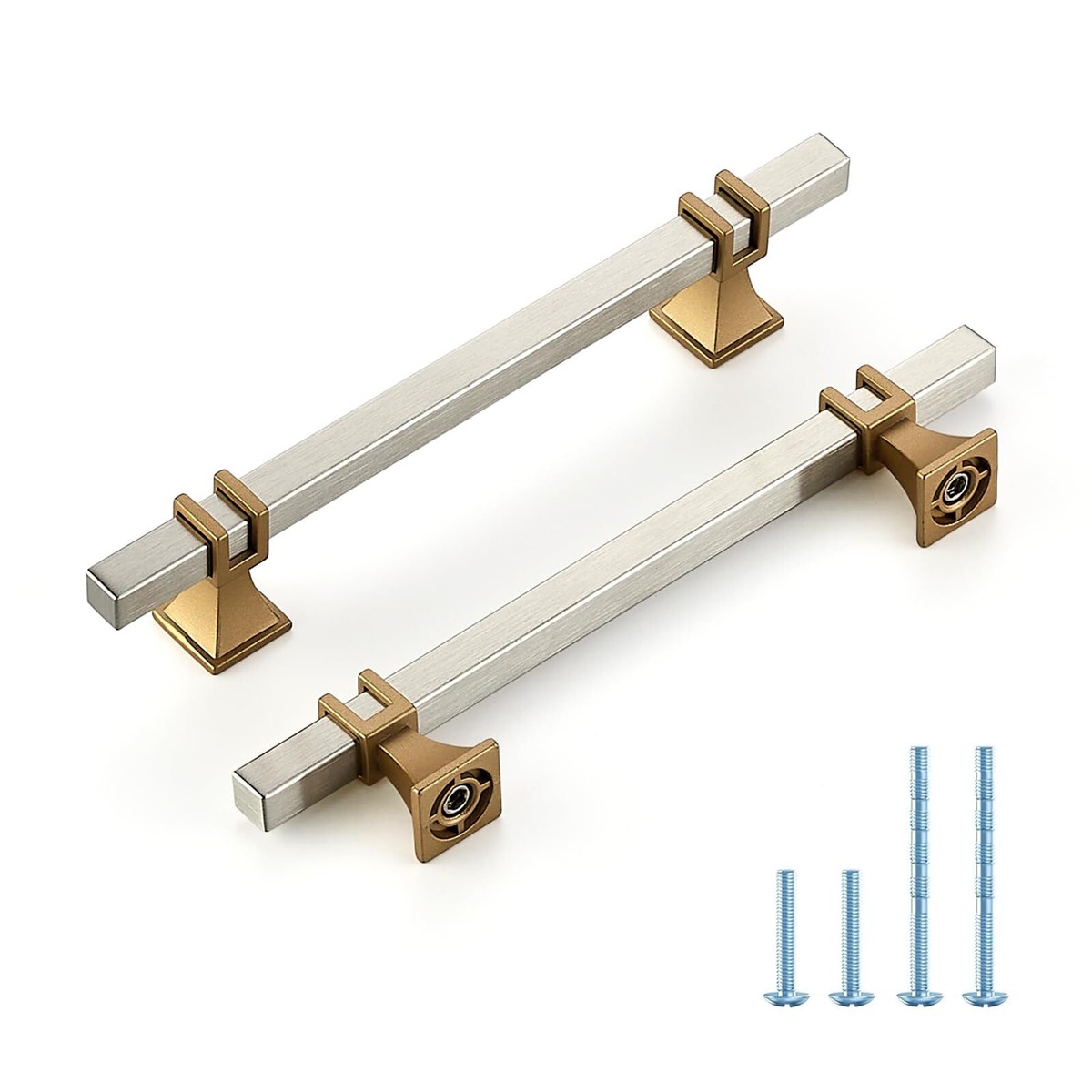 ナル 10 Pack 5 inch Brushed Nickel&Gold Cabinet Handles Square Zinc