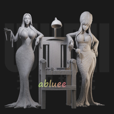 Elvira & Morticia Unpainted Models 3D Printed Unassembled Blank Resin ...