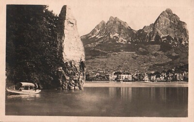 Postcard Mountain View Boat Sailing Schillerstein mit Brunnen 
