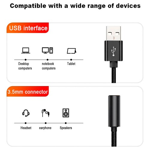 USB Type A To 3.5mm AUX Female Audio Headphone Jack Cable Adapter - Picture 2 of 4