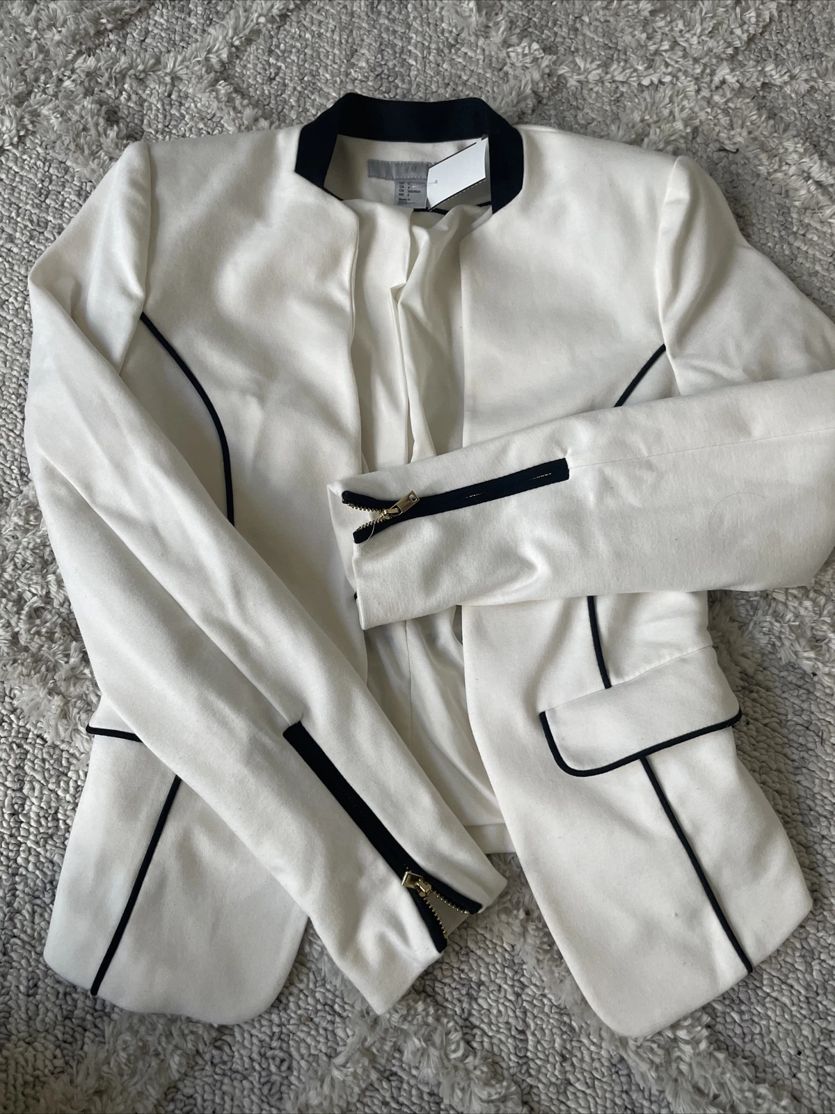 OFF WHITE Blazer da donna H&M bianco sporco con dettagli neri business office taglia 4