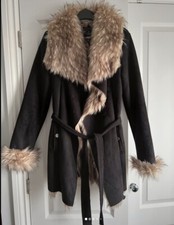 Lipsy Size 12 Faux Suede And Faux Fur Bonded Wrap Coat Jacket Bnwt