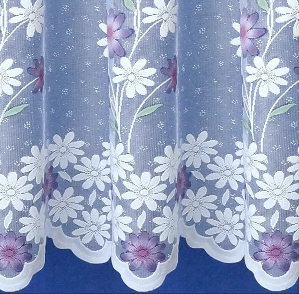 Purple & White Net curtain - Ready to hang -SOLD BY WIDTH - PRIVACY-FREE POSTAGE - Image 2 of 4