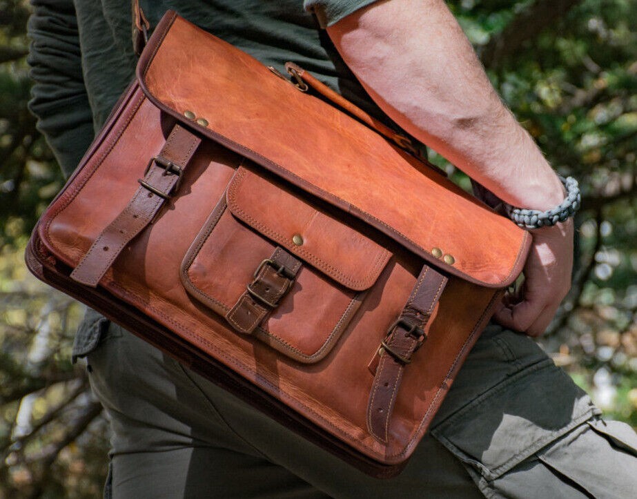 New Brown Men's Distressed Bag Leather Messenger Vintage Office Laptop
