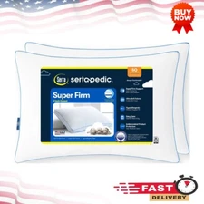 Sertapedic Super Firm Pillow, Standard/Queen, Antimicrobial, White, 2 Pack.