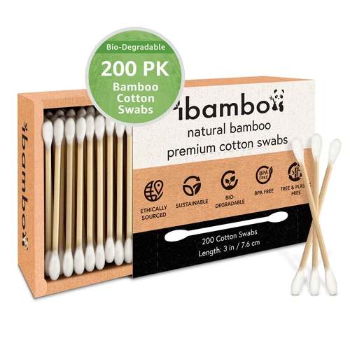 Ibambo 100% Bamboo Cotton Swabs - Compostable Swabs for Beauty & Personal Care