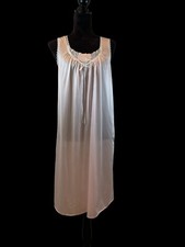 VTG Lorraine nightgown Sz S Nylon Embroidery Pink Lace Trim Seed Pearls Romantic