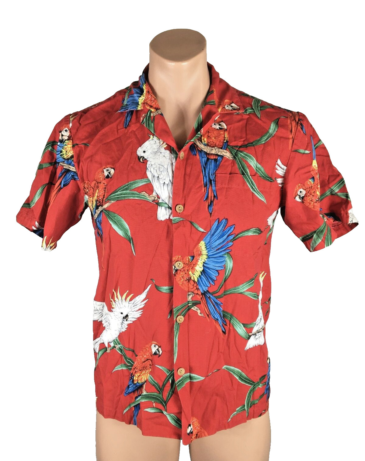 Vintage Paradise Found Hawaiian Shirt Magnum PI Parrots Red Macaw Men's S 70s