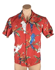 Vintage Paradise Found Hawaiian Shirt Magnum PI Parrots Red Macaw Men's S 70s