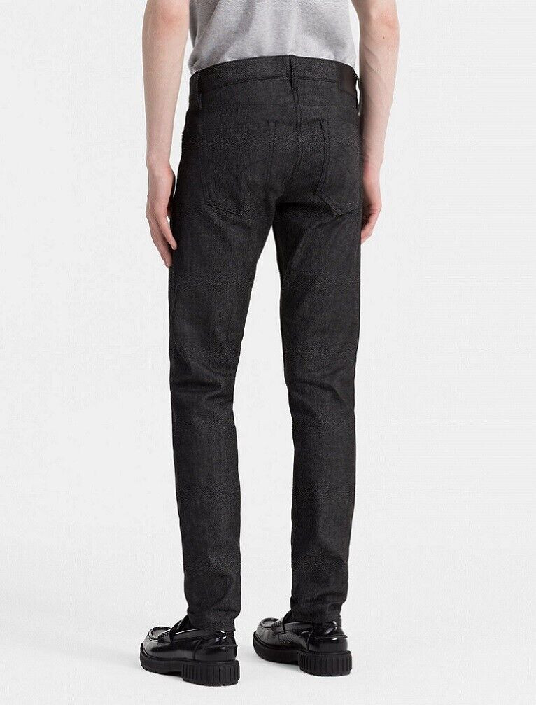Calvin Klein CK Italian Stretch Selvedge Denim Skinny Fit Jeans Black NEW 33x30 image 2