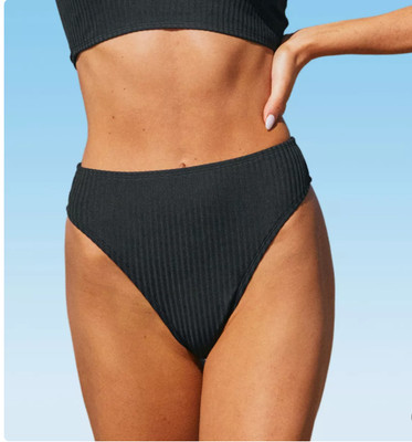 Womens Cupshe high waisted cheeky bikini bottoms black XS