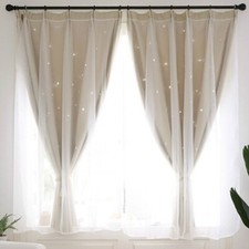 Rideau Occultant Étoiles Blackout Bay Window 2 Couches Hook Top 200 cm