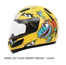 Helmet GMAX Youth GM-39Y Lizard Theme Fun Yellow Small New DOT FMVSS 218 No Box