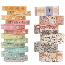 Cute Pets Washi Tape Set 18 Rolls Skinny Gold Decorative Masking Tape