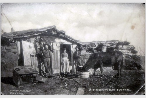 Arkansas City Kansas Postcard Frontier Home Family and Cow Shack B. Cornish