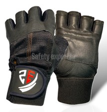 Weightlifting-leather Gloves-Heavy-Duty-Gym-Power-Training-Wrist-Strap-Black