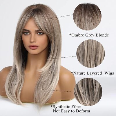 Wigs for Women Synthetic Layered Hair Wig with Bangs