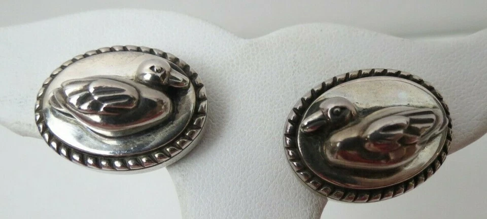 Sterling Silver Barry Kieselstein Cord Oval Duck Clip-On Earrings Dated 1988 - Image 4 of 4