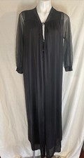 Vintage Lorraine Nightgown Robe Peignoir Set Full Length M Medium Black Nylon
