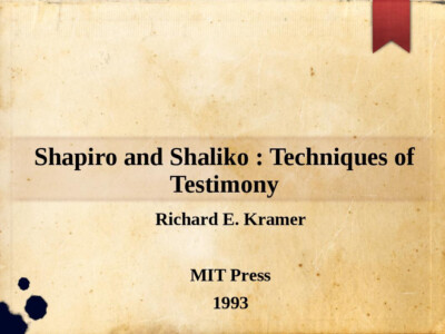 Shapiro and Shaliko : Techniques of Testimony / articolo di Richard E. Kramer