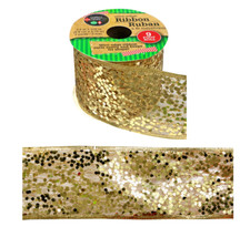 New CHRISTMAS Wire-Edge Glitter 2 1/2" Ribbon  Gold