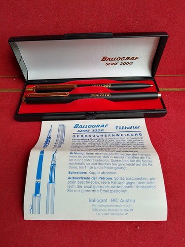 NOS BALLOGRAF SERIE 2000 SET FOUNTAIN PEN + BALLPOINT PEN IN ORIGINAL BOX