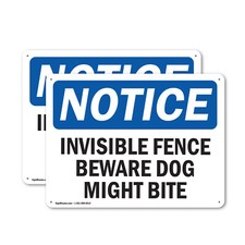  2 Pack Invisible Fence Beware Dog Might Bite OSHA Notice Sign Decal Metal