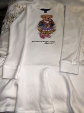 New Ralph Lauren Girls Madras Bear Terry White Dress Size s/p 7.