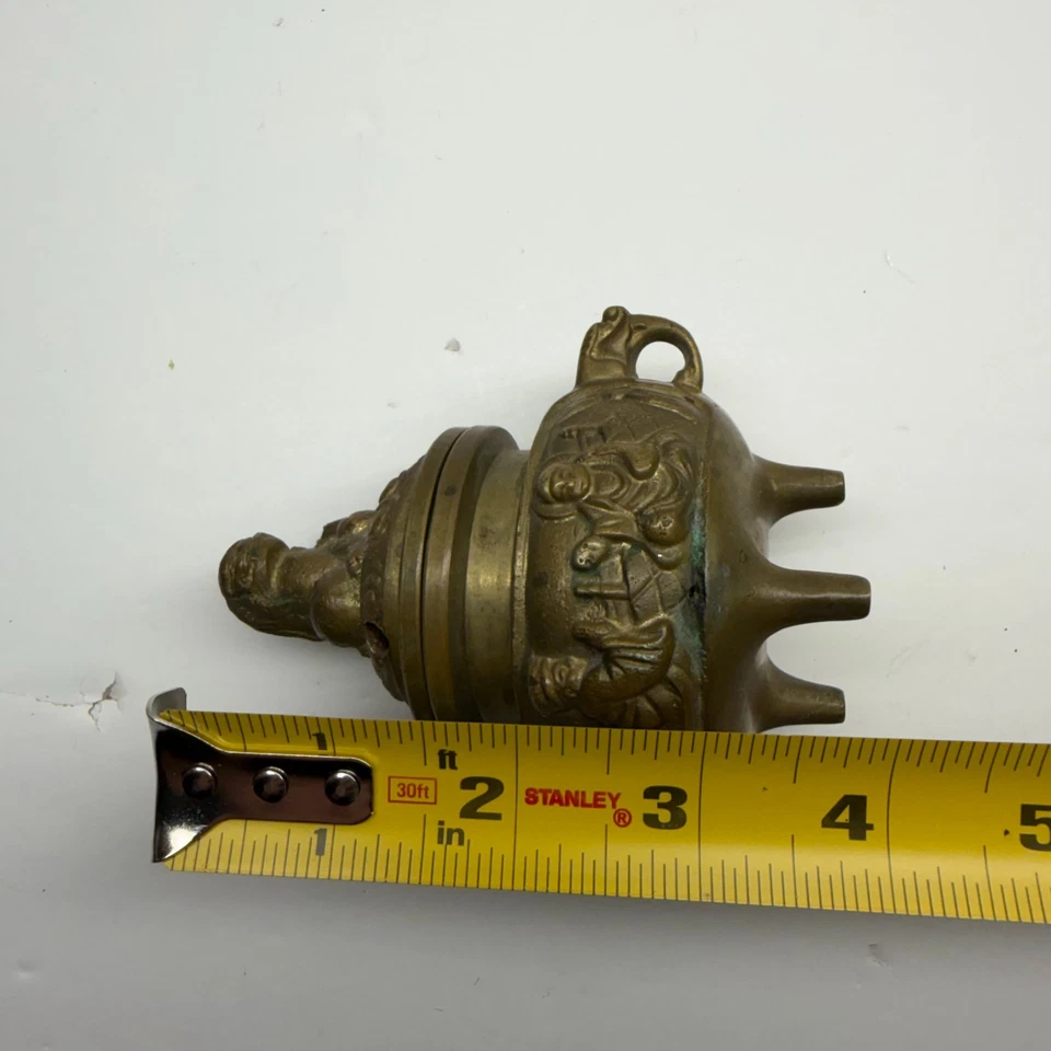 Quemador de incienso japonés vintage de latón de 3 patas con tapa Foo Dog - parte inferior SELLADO Foto 2 de 4