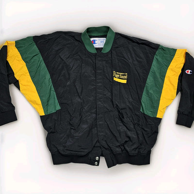 Vtg 80s Champion Bomber Trainer Jacket Men XL Windbreaker University Puget Sound