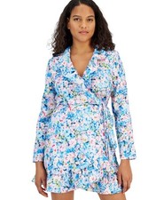 Bar III Women's  Floral-Print Ruffled Tie-Waist Wrap Dress PM M