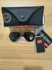 Authentic Ray Ban Aviators Sunglasses Unisex large Blk Frame Grn Crystal Lenses