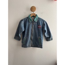 Vintage Little Levis Kids Denim Jacket Blue Zip Up Corduroy Plaid Lined Medium