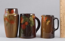 3 Antique c1900 Signed WELLER Art Pottery LOUWELSA Vase, Mug, & Pitcher, NR