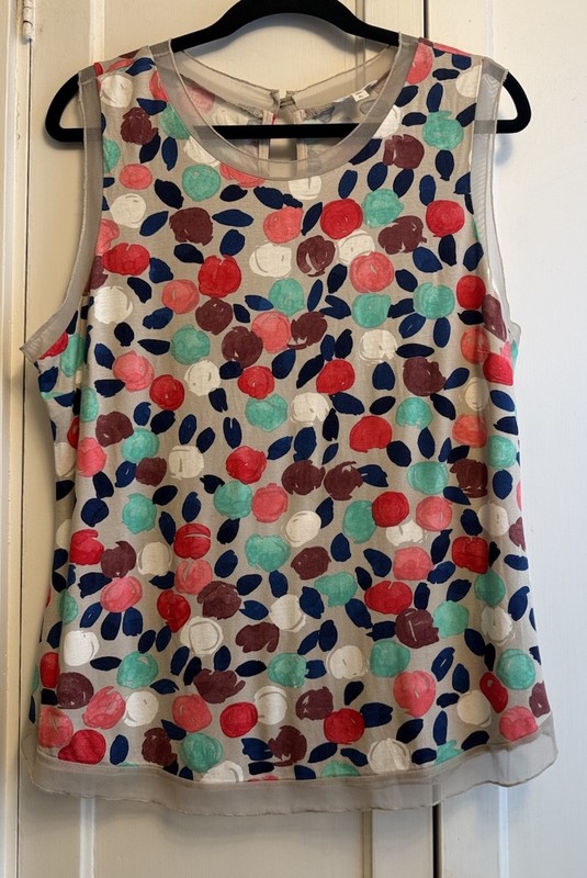 Anthropologie Weston Top L/XL Sleeveless Multicolor Gray Pink Print Mesh Accents